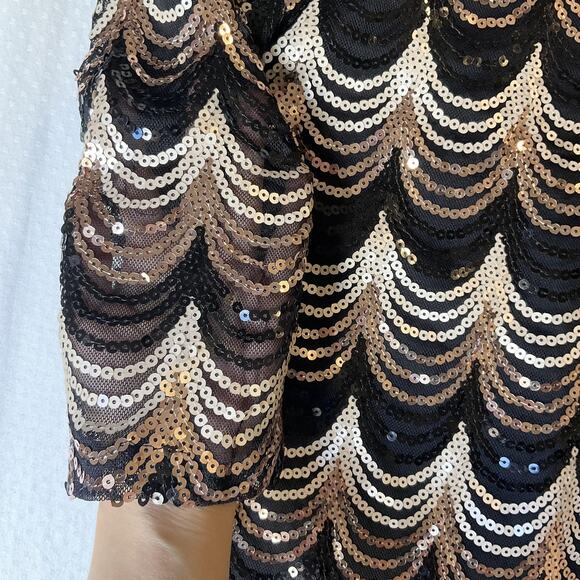 Crystal Doll Women Dress L Black Geometric Sheath Party Sequin Above Knee Length - Picture 10 of 12